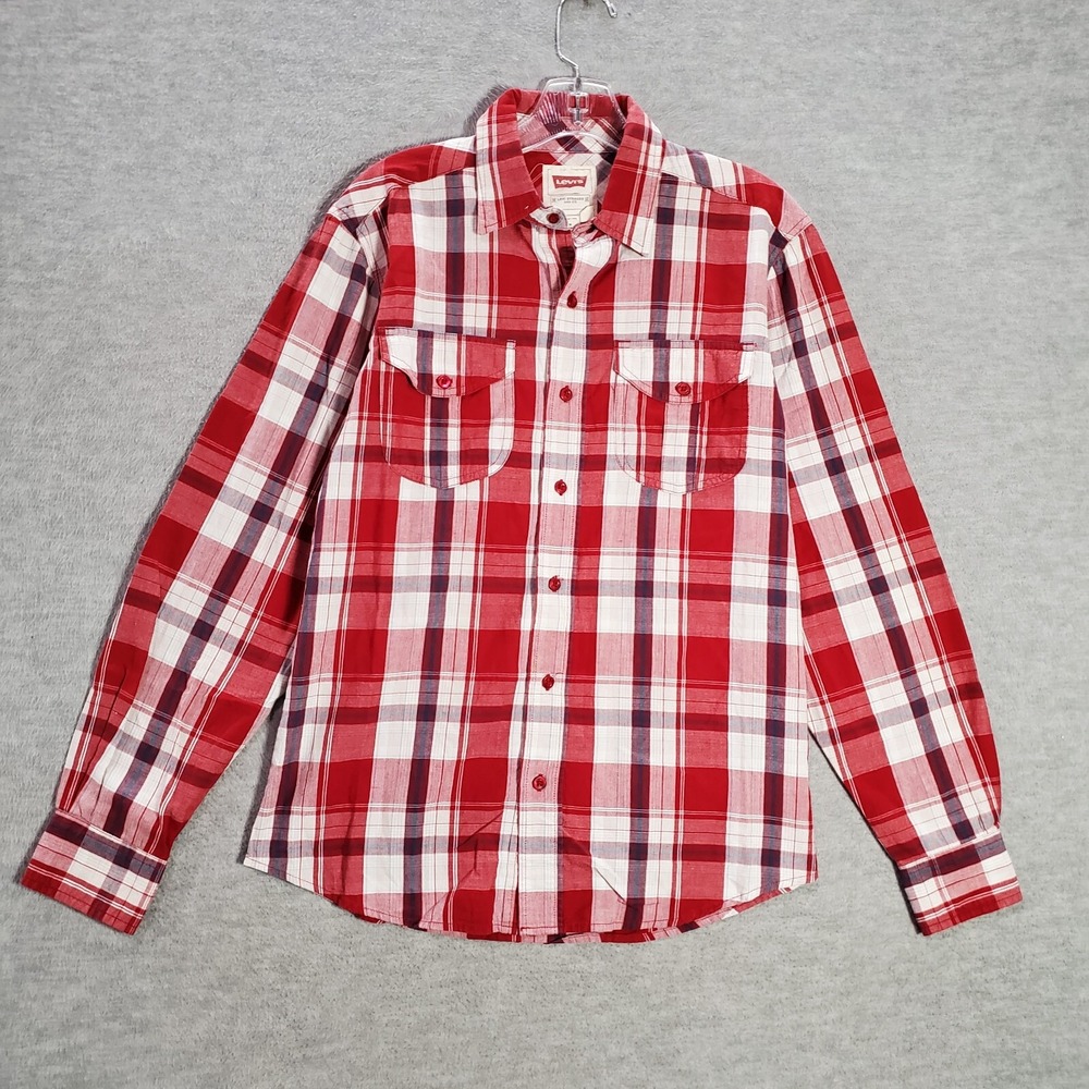 Levi's Men Button Up Shirt Small Red Plaid Long Sleeve Casual